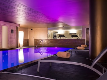 Indoor pool, open 9:00 AM to 8:00 PM, sun loungers