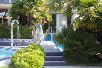 Indoor pool, outdoor pool, open 8 AM to 8:00 PM, sun loungers