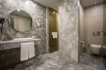 Junior Suite | Bathroom | Shower, rainfall showerhead, free toiletries, hair dryer