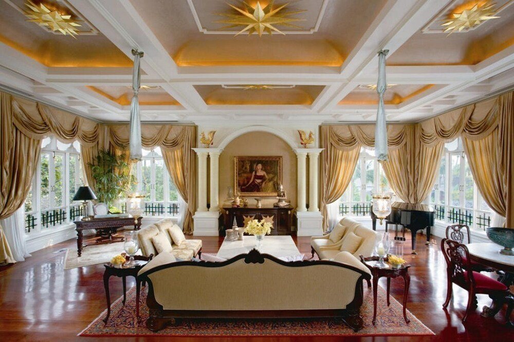 Elegant resort interior with warm lighting and traditional decorative details